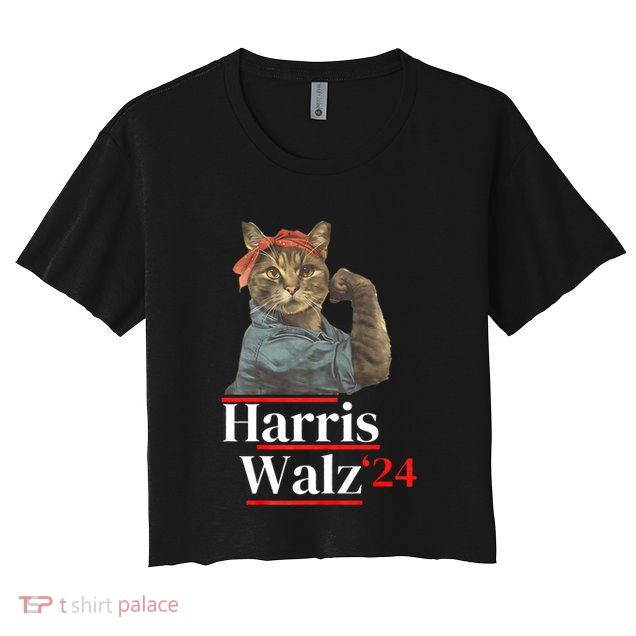 Cat Ladies For Kamala Walz Funny Cat 2024 President Crop Top