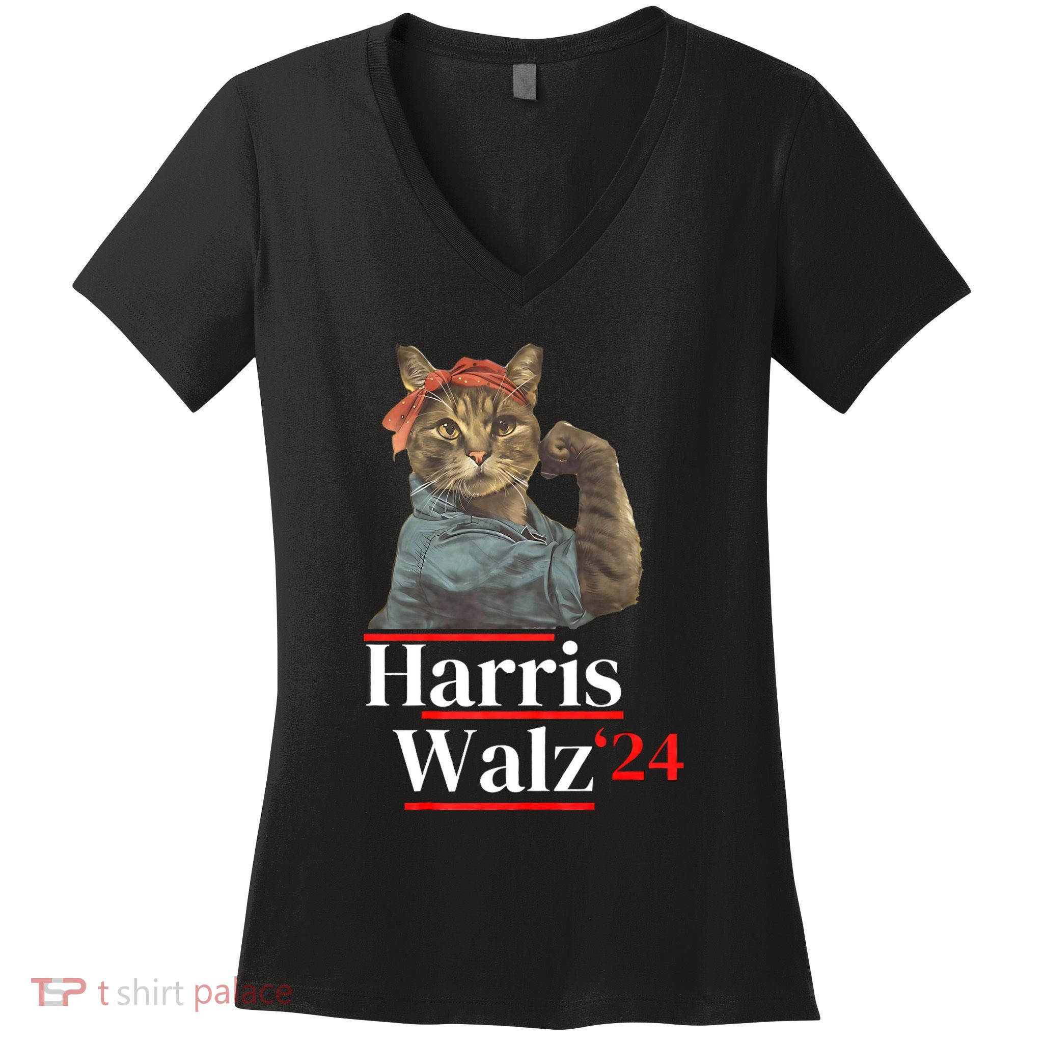 Cat Ladies For Kamala Walz Funny Cat 2024 President Women's V-Neck T-Shirt