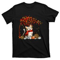 Cat Leaf Fall Hello Autumn Cat Kitten Lover Thanksgiving T-Shirt