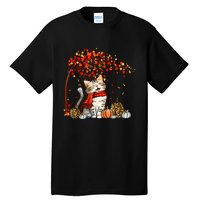 Cat Leaf Fall Hello Autumn Cat Kitten Lover Thanksgiving Tall T-Shirt