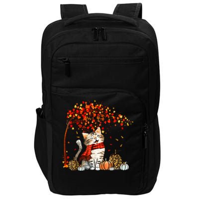 Cat Leaf Fall Hello Autumn Cat Kitten Lover Thanksgiving Impact Tech Backpack