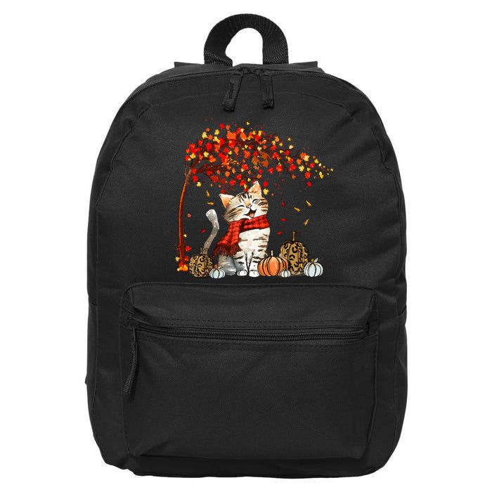 Cat Leaf Fall Hello Autumn Cat Kitten Lover Thanksgiving 16 in Basic Backpack