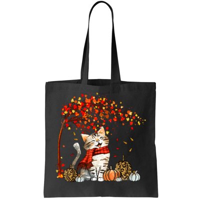 Cat Leaf Fall Hello Autumn Cat Kitten Lover Thanksgiving Tote Bag