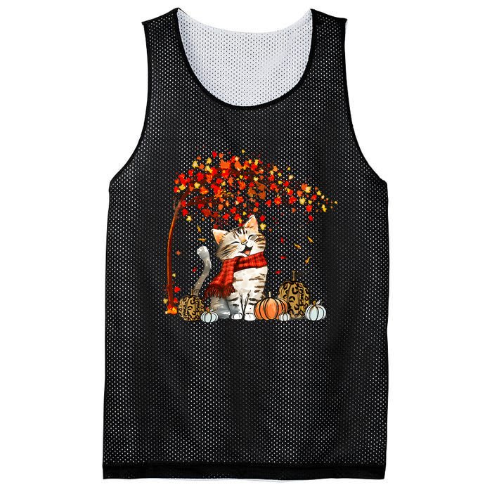 Cat Leaf Fall Hello Autumn Cat Kitten Lover Thanksgiving Mesh Reversible Basketball Jersey Tank