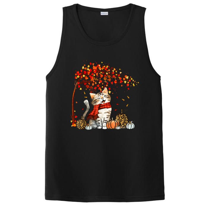 Cat Leaf Fall Hello Autumn Cat Kitten Lover Thanksgiving PosiCharge Competitor Tank