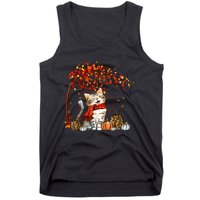 Cat Leaf Fall Hello Autumn Cat Kitten Lover Thanksgiving Tank Top