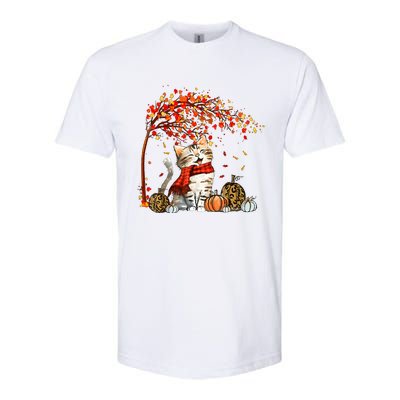 Cat Leaf Fall Hello Autumn Cat Kitten Lover Thanksgiving Softstyle® CVC T-Shirt