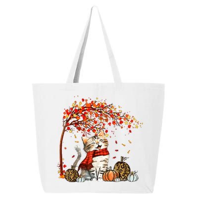 Cat Leaf Fall Hello Autumn Cat Kitten Lover Thanksgiving 25L Jumbo Tote