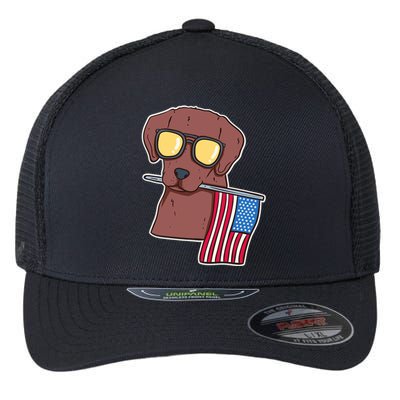 Chocolate Lab For 4th Of July Flexfit Unipanel Trucker Cap