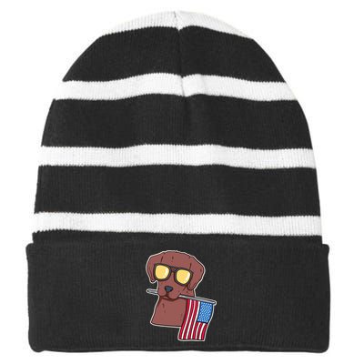 Chocolate Lab For 4th Of July Striped Beanie with Solid Band