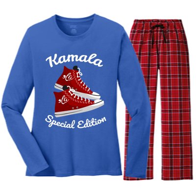 Comma La Funny Kamala Harris Vintage Sneakers Gift Women's Long Sleeve Flannel Pajama Set 