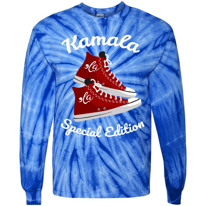 Comma La Funny Kamala Harris Vintage Sneakers Gift Tie-Dye Long Sleeve Shirt