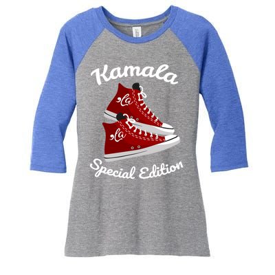 Comma La Funny Kamala Harris Vintage Sneakers Gift Women's Tri-Blend 3/4-Sleeve Raglan Shirt