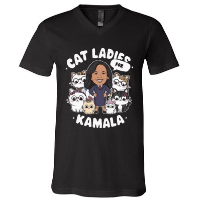 Cat Ladies For Kamala 2024 Presidential Support V-Neck T-Shirt