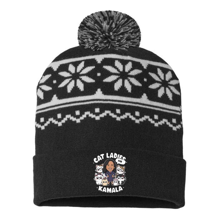 Cat Ladies For Kamala 2024 Presidential Support USA-Made Snowflake Beanie