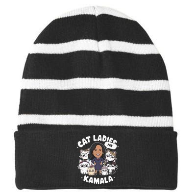 Cat Ladies For Kamala 2024 Presidential Support Striped Beanie with Solid Band