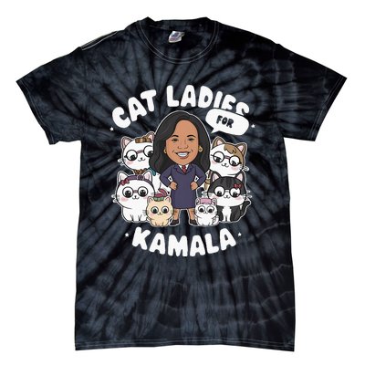 Cat Ladies For Kamala 2024 Presidential Support Tie-Dye T-Shirt