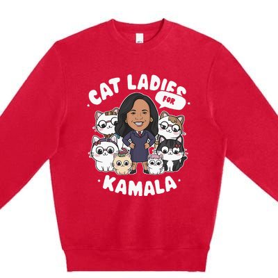 Cat Ladies For Kamala 2024 Presidential Support Premium Crewneck Sweatshirt