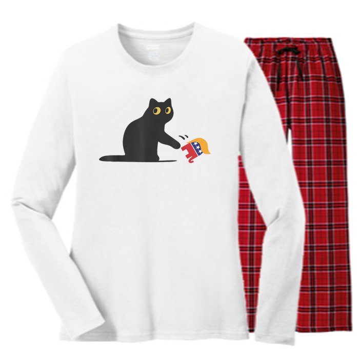 Cat Ladies For Kamala Harris Donald Trump 2024 Sarcastic Women's Long Sleeve Flannel Pajama Set 