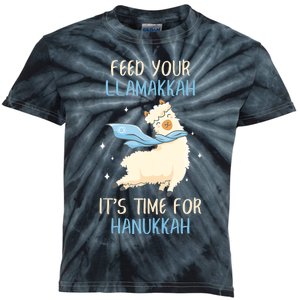 Chanukah Llama Feed Your Llamakkah It's Time For Hanukkah Kids Tie-Dye T-Shirt