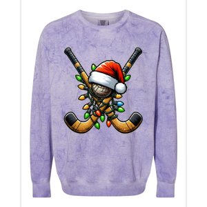 Christmas Lights Field Hockey Player Team Sant Hat Xmas Gift Colorblast Crewneck Sweatshirt