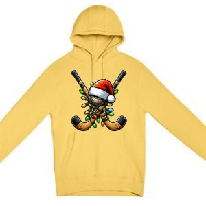 Christmas Lights Field Hockey Player Team Sant Hat Xmas Gift Premium Pullover Hoodie