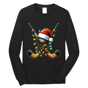 Christmas Lights Field Hockey Player Team Sant Hat Xmas Gift Long Sleeve Shirt