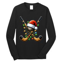 Christmas Lights Field Hockey Player Team Sant Hat Xmas Gift Long Sleeve Shirt