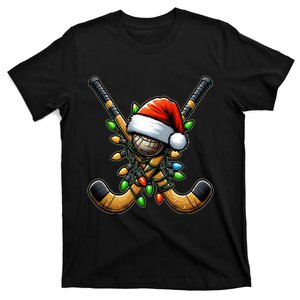 Christmas Lights Field Hockey Player Team Sant Hat Xmas Gift T-Shirt