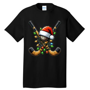 Christmas Lights Field Hockey Player Team Sant Hat Xmas Gift Tall T-Shirt