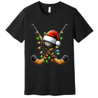 Christmas Lights Field Hockey Player Team Sant Hat Xmas Gift Premium T-Shirt