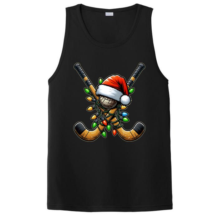 Christmas Lights Field Hockey Player Team Sant Hat Xmas Gift PosiCharge Competitor Tank