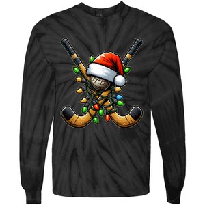 Christmas Lights Field Hockey Player Team Sant Hat Xmas Gift Tie-Dye Long Sleeve Shirt