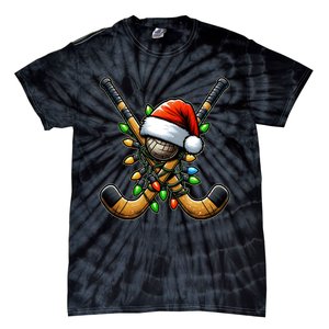 Christmas Lights Field Hockey Player Team Sant Hat Xmas Gift Tie-Dye T-Shirt