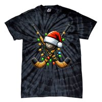 Christmas Lights Field Hockey Player Team Sant Hat Xmas Gift Tie-Dye T-Shirt