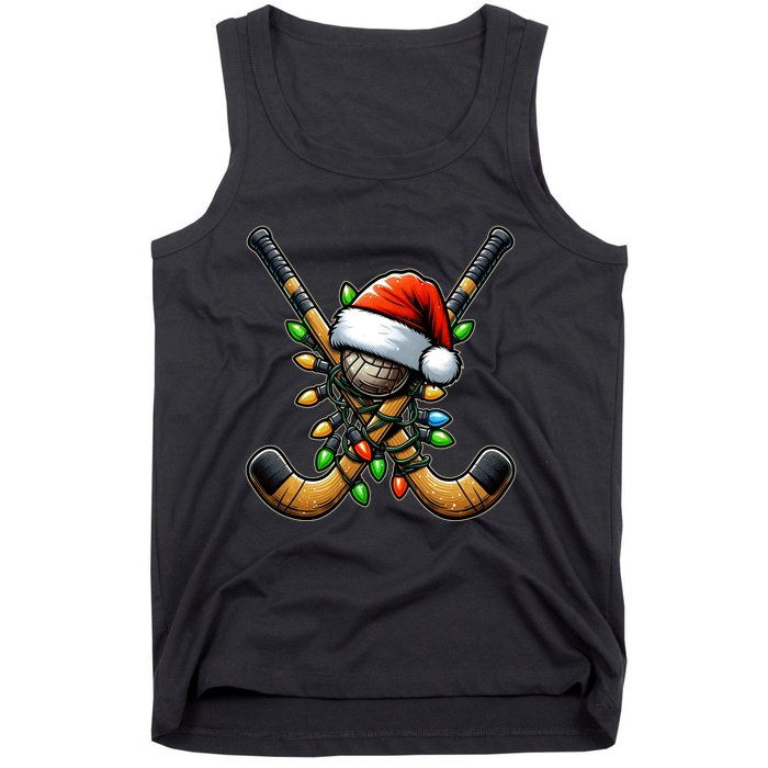 Christmas Lights Field Hockey Player Team Sant Hat Xmas Gift Tank Top