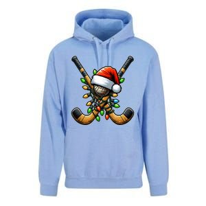 Christmas Lights Field Hockey Player Team Sant Hat Xmas Gift Unisex Surf Hoodie