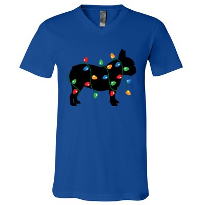 Christmas Lights French Bulldog Dog Lover Gift V-Neck T-Shirt