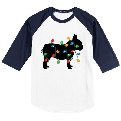 Christmas Lights French Bulldog Dog Lover Gift Baseball Sleeve Shirt