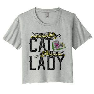 Cat Lady Funny Monarch Butterfly Caterpillar Women's Crop Top Tee