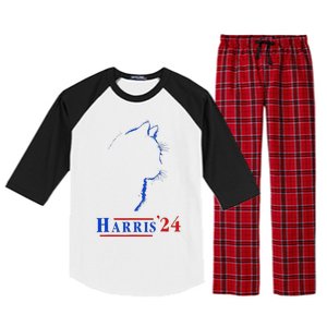 Cat Ladies For Kamala Funny Cat 2024 President Kamala Harris Raglan Sleeve Pajama Set