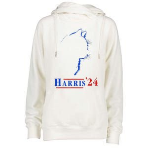 Cat Ladies For Kamala Funny Cat 2024 President Kamala Harris Womens Funnel Neck Pullover Hood