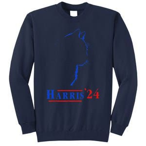 Cat Ladies For Kamala Funny Cat 2024 President Kamala Harris Tall Sweatshirt