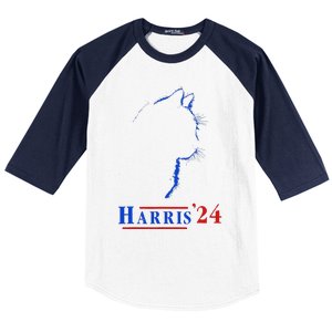 Cat Ladies For Kamala Funny Cat 2024 President Kamala Harris Baseball Sleeve Shirt