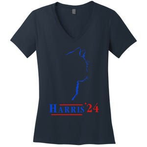 Cat Ladies For Kamala Funny Cat 2024 President Kamala Harris Women's V-Neck T-Shirt