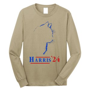 Cat Ladies For Kamala Funny Cat 2024 President Kamala Harris Long Sleeve Shirt