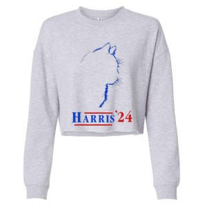 Cat Ladies For Kamala Funny Cat 2024 President Kamala Harris Cropped Pullover Crew