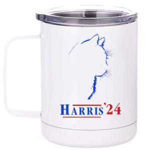 Cat Ladies For Kamala Funny Cat 2024 President Kamala Harris 12 oz Stainless Steel Tumbler Cup