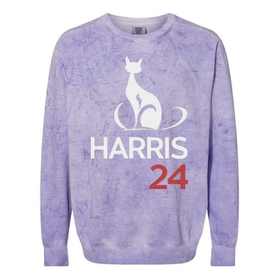 Cat Ladies For Kamala Funny Cat 2024 President Kamala Harris Colorblast Crewneck Sweatshirt