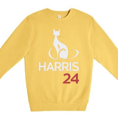 Cat Ladies For Kamala Funny Cat 2024 President Kamala Harris Premium Crewneck Sweatshirt